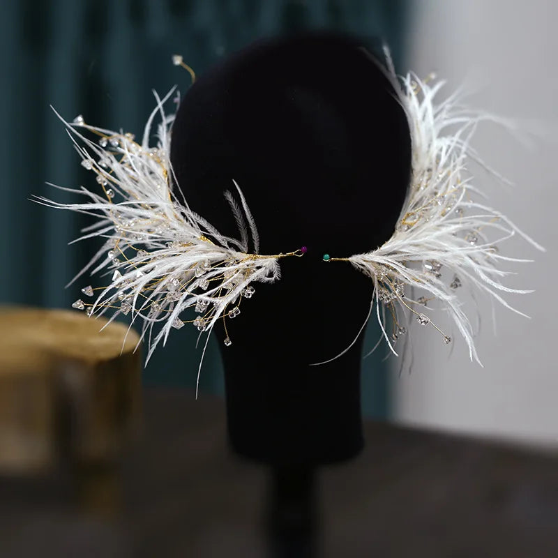 Feather Crystal Bridal Headdress Hair Clip Set Wedding Accessories