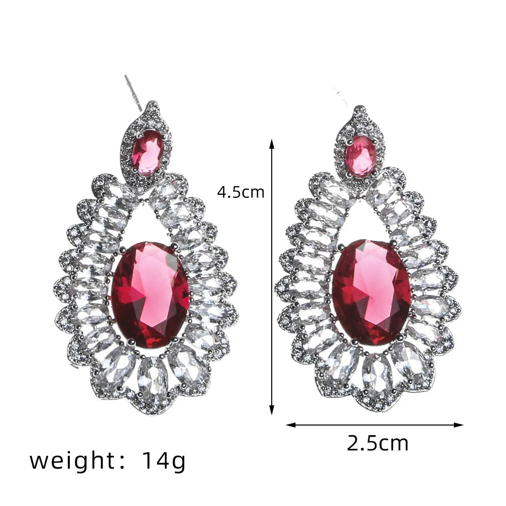 Stud Earrings Olivine Rhinestone Wedding Bridal Jewelry Red Zircon