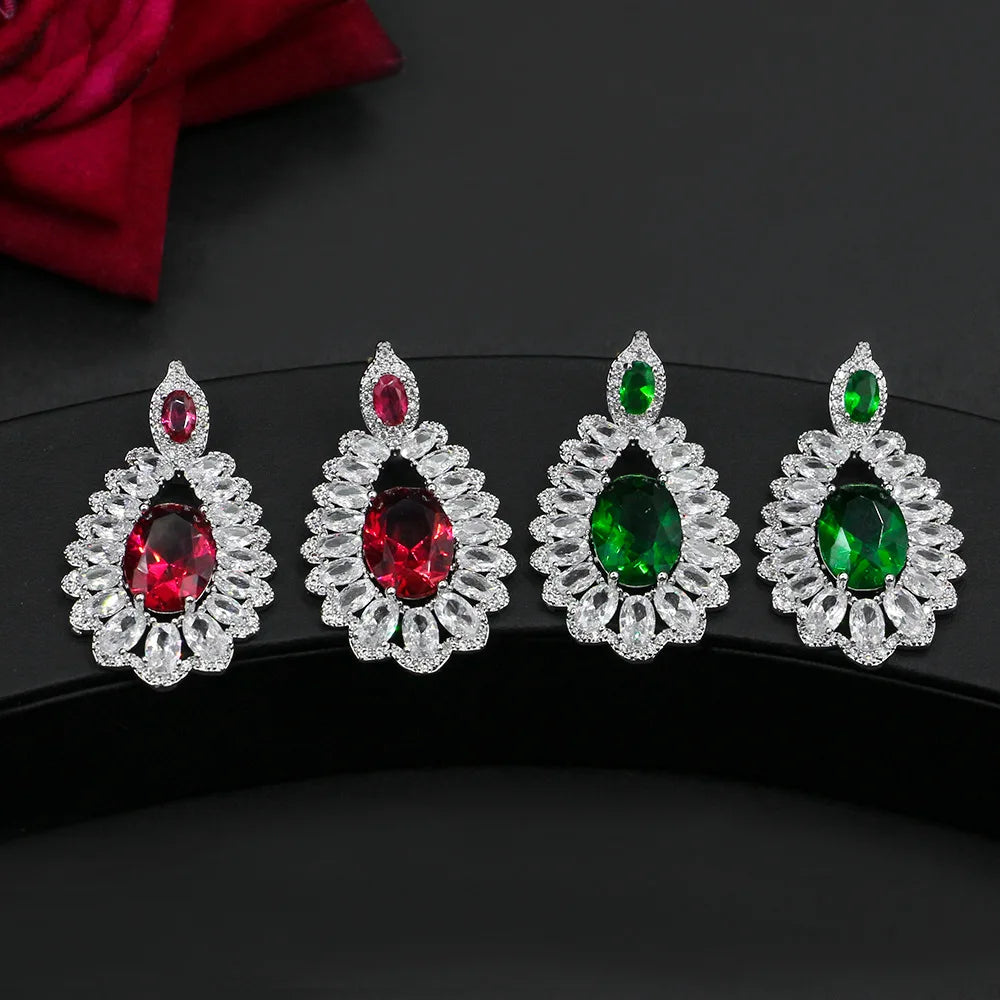 Stud Earrings Olivine Rhinestone Wedding Bridal Jewelry Red Zircon
