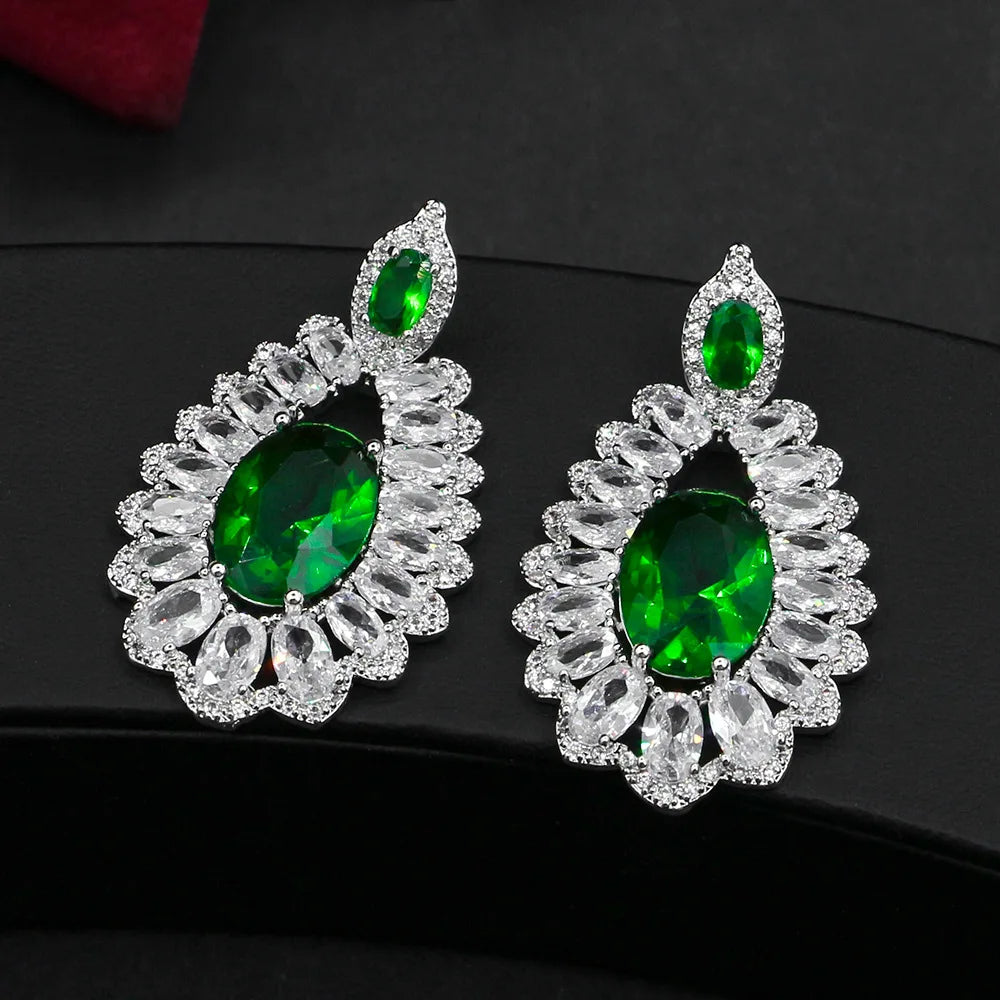 Stud Earrings Olivine Rhinestone Wedding Bridal Jewelry Red Zircon
