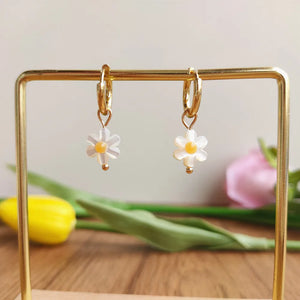 Natural 10mm 6-Leaf Daisy Shell 925 Silver Earrings Gift Wedding Jewelry