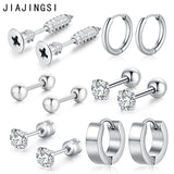 Steel Punk Stud Earrings Zircon Stainless Steel Jewelry Ear