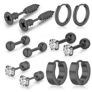Steel Punk Stud Earrings Zircon Geometry Stainless Steel Jewelry