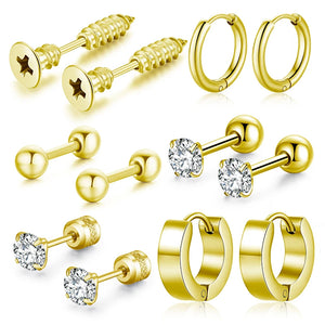 Zircon Steel Punk Stud Earrings Geometric Stainless Steel Jewelry