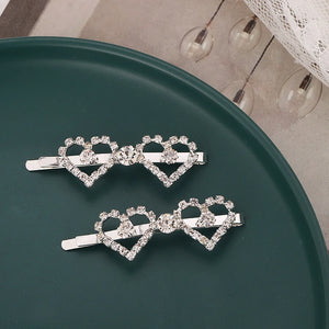 Crystal Rhinestone Double Heart Hair Clip Barrette Girls Women Hair Access