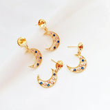 Copper-Clad Zircon Moon Earrings DIY Accessory