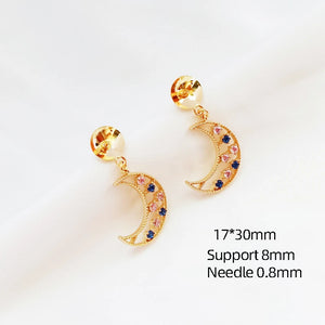 Copper-Clad Zircon Moon Earrings DIY Accessory