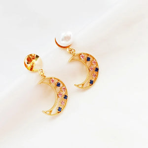 Copper-Clad Zircon Moon Earrings DIY Accessory