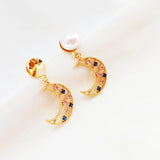 Copper-Clad Zircon Moon Earrings DIY Accessory