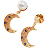 Copper-Clad Zircon Moon Earrings DIY Accessory