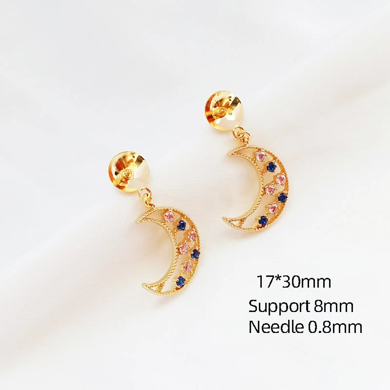 Copper-Clad Zircon Moon Earrings DIY Accessory