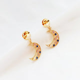 Copper-Clad Zircon Moon Earrings DIY Accessory