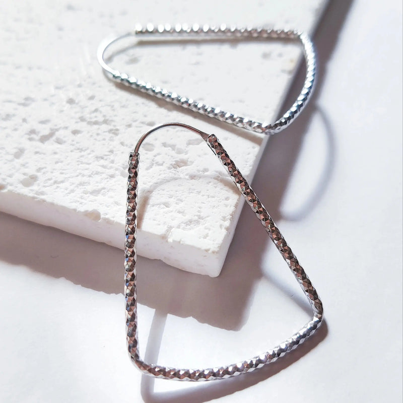 S925 Silver Trapezoidal Lines Hoops Earrings for Daily & Parties