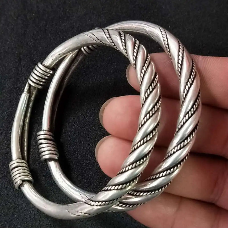Tibetan Silver Miao Silver Bracelets Ethnic Fried Dough Twist