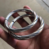 Tibetan Silver Miao Silver Open Round Bar Bracelet National Carved Bracelet