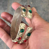 Tibetan Silver Gemstone Bracelet Set for Women