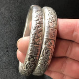 Tibetan Silver Miao Silver Bracelets Carved Silver Bracelets Folk Craft Jewelry