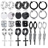 12 Pairs Stainless Steel Magnetic Earrings CZ Clip-on Feather Pendant Set