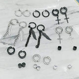12 Pairs Stainless Steel Magnetic Earrings CZ Clip-on Feather Pendant Set