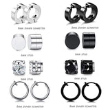 12 Pairs Stainless Steel Magnetic Earrings CZ Clip-on Feather Pendant Set
