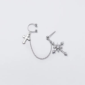925 Silver Cross Earrings Zircon Crucifix Tassel Cartilage Ear Cuffs