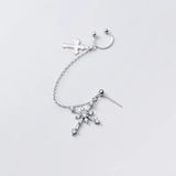 925 Silver Cross Earrings Zircon Crucifix Tassel Cartilage Ear Cuffs