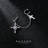 925 Silver Cross Earrings Zircon Crucifix Tassel Cartilage Ear Cuffs