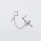 925 Silver Cross Earrings Zircon Crucifix Tassel Cartilage Ear Cuffs