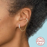 Zircon Chain Tassel 925 Silver Ear Clip Earrings Fine Jewelry