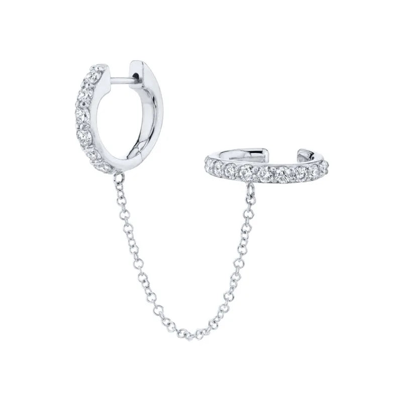 Zircon Chain Tassel 925 Silver Ear Clip Earrings Fine Jewelry