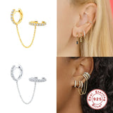 Zircon Chain Tassel 925 Silver Ear Clip Earrings Fine Jewelry
