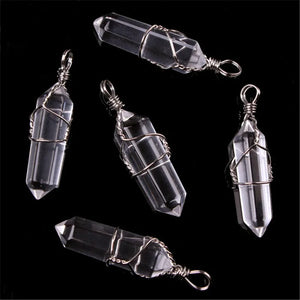 Wire Wrapped Quartz Stone Bead Pendant Charms for Jewelry Making