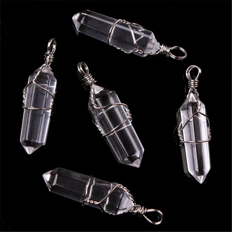 Wire Wrapped Quartz Stone Bead Pendant Charms for Jewelry Making