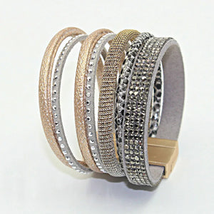 Bohemian 7 Layers Rhinestone Leather Bracelet Magnetic Clasp