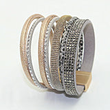 Bohemian 7 Layers Rhinestone Leather Bracelet Magnetic Clasp