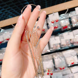 Long Tassel Crystal Ear Cuff Clip Earrings Silver Jewelry