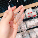 Long Tassel Crystal Ear Cuff Clip Earrings Silver Jewelry
