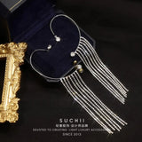 Long Tassel Crystal Ear Cuff Clip Earrings Silver Jewelry