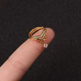 Copper Leaf Crown CZ Ear Clip Cuff Earring Women Cross Circle