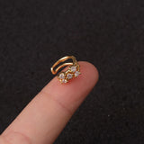 Copper Leaf Crown CZ Ear Clip Cuff Earring Women Cross Circle
