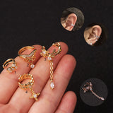 Copper Leaf Crown CZ Ear Clip Cuff Earring Women Cross Circle