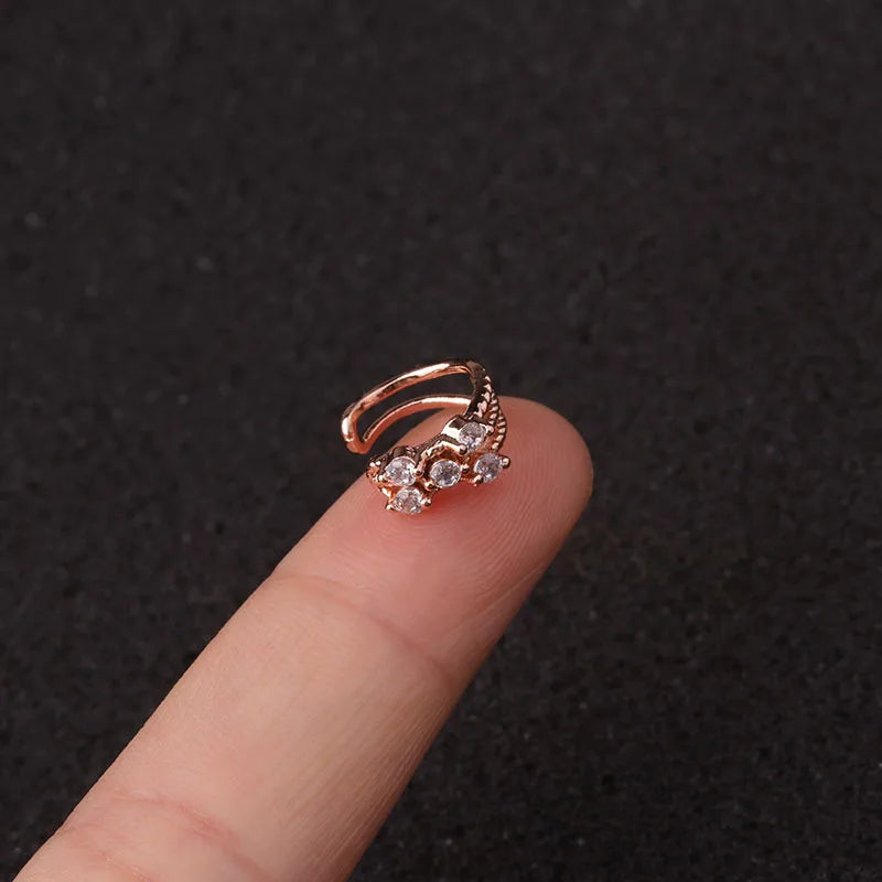 Copper Leaf Crown CZ Ear Clip Cuff Earring Women Cross Circle