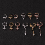 Copper Leaf Crown CZ Ear Clip Cuff Earring Women Cross Circle