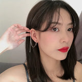 Silver Cross Ear Cuff Clip on Long Chain Earring for Women