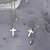 Silver Cross Ear Cuff Clip on Long Chain Earring for Women