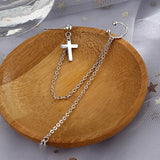 Silver Cross Ear Cuff Clip on Long Chain Earring for Women