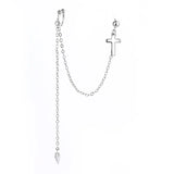 Silver Cross Ear Cuff Clip on Long Chain Earring for Women
