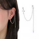 Silver Cross Ear Cuff Clip on Long Chain Earring for Women