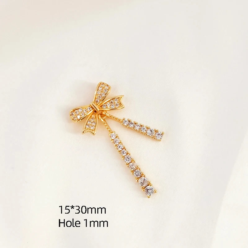 Copper clad 14K Inlaid Zircon Bow Tassel Pendant DIY Jewelry Necklace Bracelet