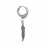 Cross Feather Stud Earrings Punk Rock Style Stainless Steel Hiphop Ear Jewelry